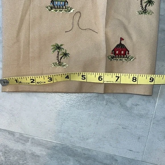 Talbots  pants crop / ankle  high waisted  100% cotton khaki/ embroidery  size 8 - Picture 7 of 9
